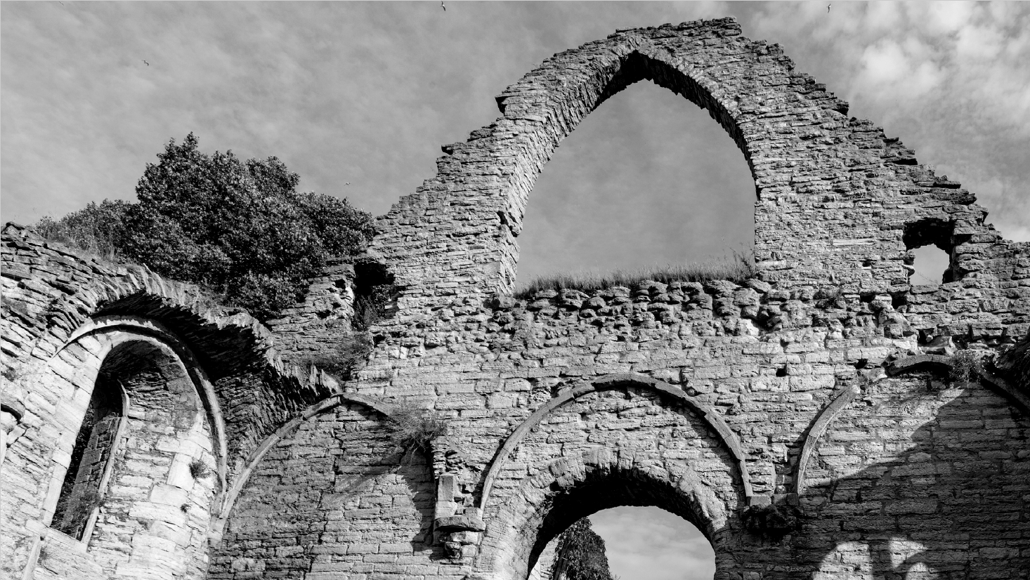 Ruin i form av gotland bryggeri logo svart vit bild